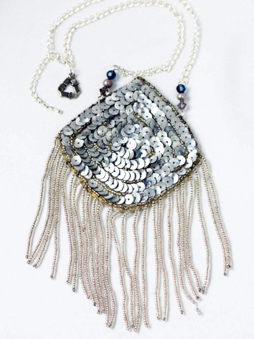Prom sequin eco-necklace - Luxurious silver diamond shaped - Eco-friendly